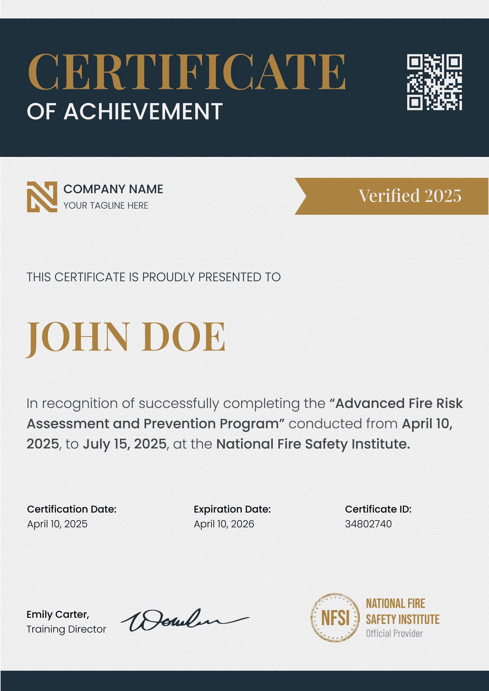 Foolproof and professional fire safety training certificate template Foolproof and professional fire safety training certificate template
