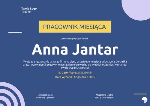Darmowy dyplom pracownika miesiąca wzór - pozioma Darmowy dyplom pracownika miesiąca wzór - pozioma