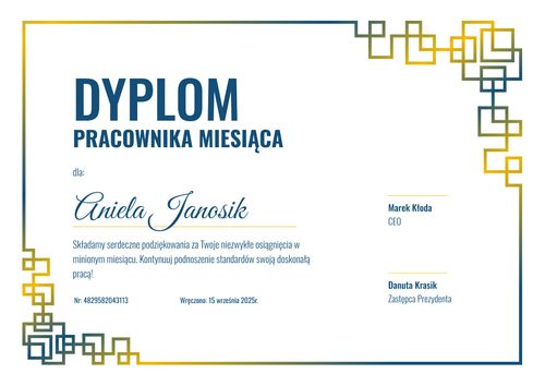 Prosty dyplom pracownika miesiąca wzór - pozioma Prosty dyplom pracownika miesiąca wzór - pozioma