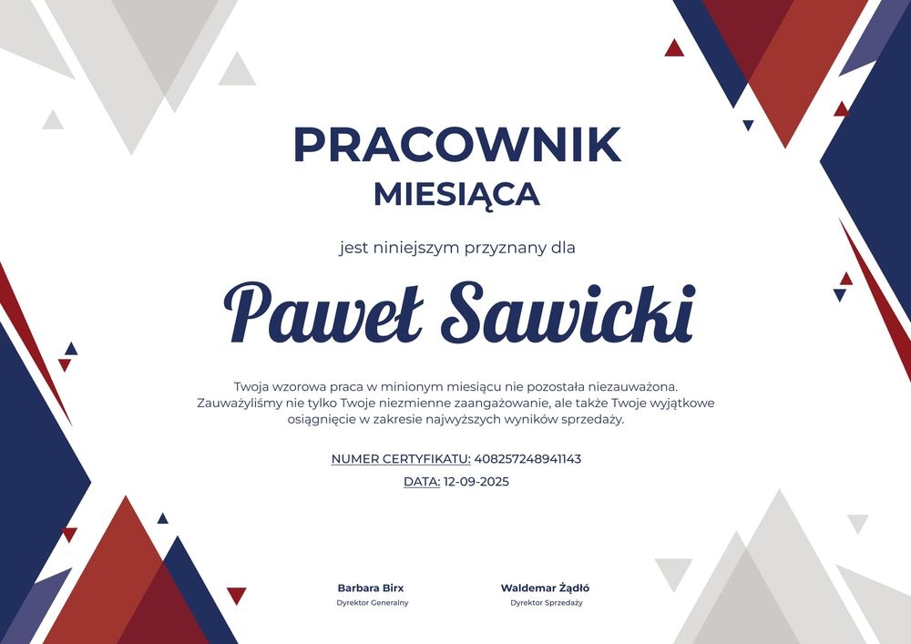 Profesjonalny dyplom pracownika miesiąca wzór - pozioma Profesjonalny dyplom pracownika miesiąca wzór - pozioma