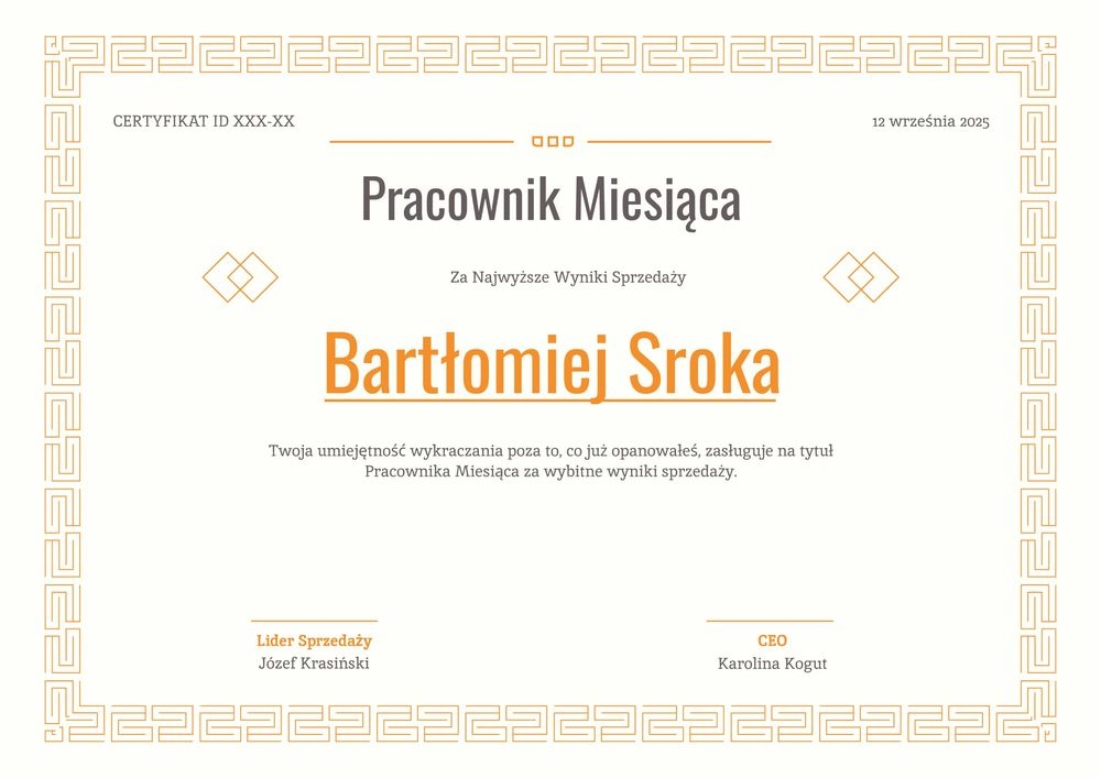 Klasyczny dyplom pracownika miesiąca – pozioma Klasyczny dyplom pracownika miesiąca – pozioma