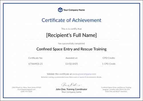 Clear and professional confined space training certificate template Clear and professional confined space training certificate template