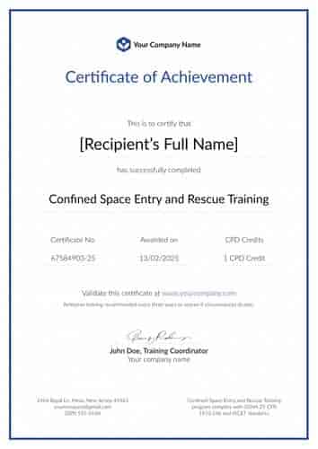 Clear and professional confined space training certificate template Clear and professional confined space training certificate template