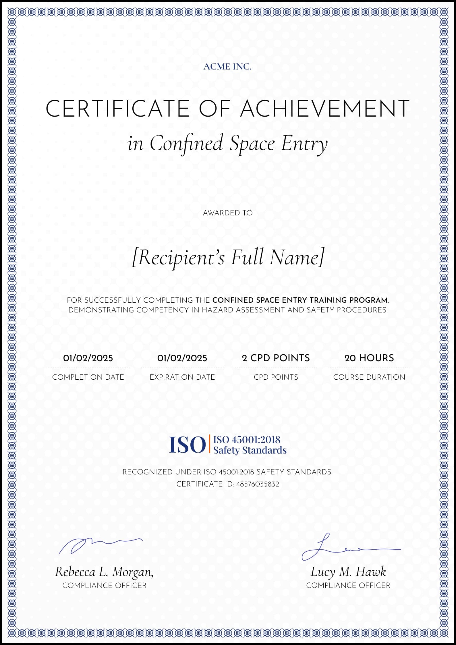 Minimalistic and professional confined space training certificate template Minimalistic and professional confined space training certificate template