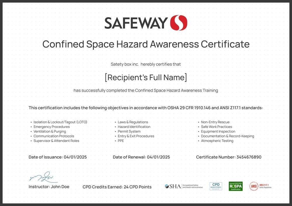 Detailed and professional confined space training certificate template Detailed and professional confined space training certificate template