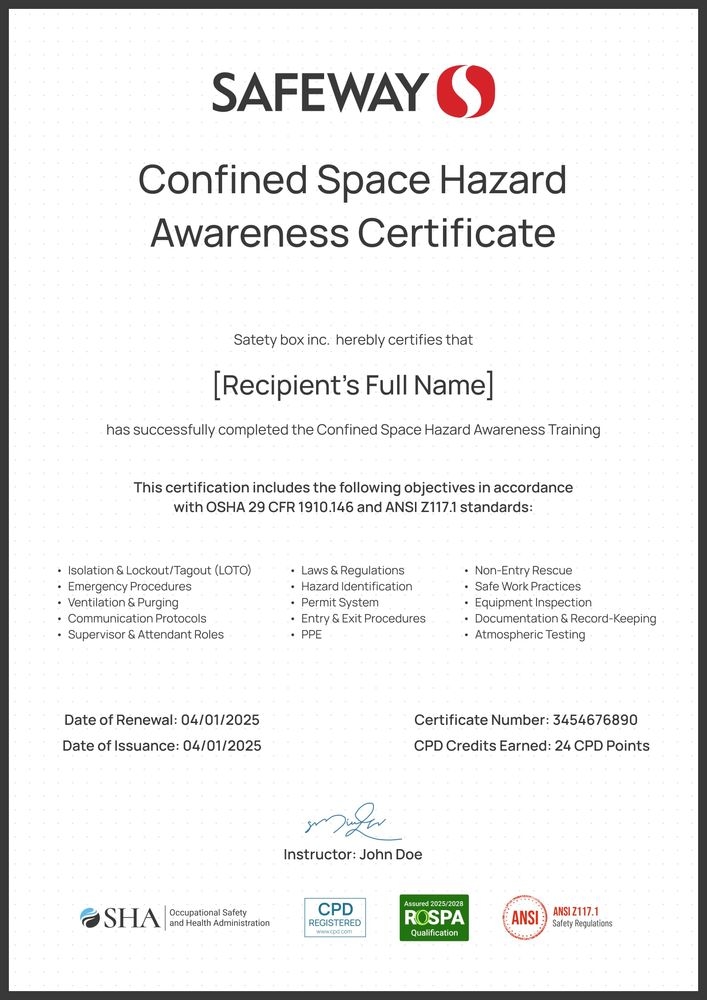 Detailed and professional confined space training certificate template Detailed and professional confined space training certificate template