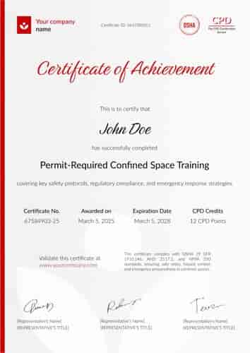 Structured professional confined space training certificate template Structured professional confined space training certificate template