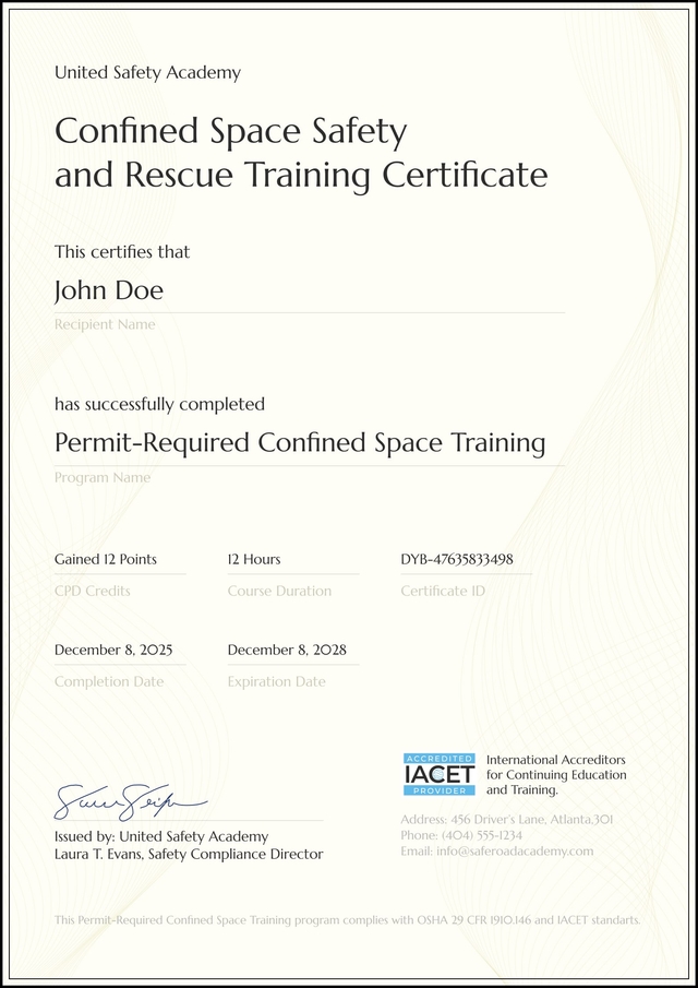 Plain and professional confined space training certificate template Plain and professional confined space training certificate template