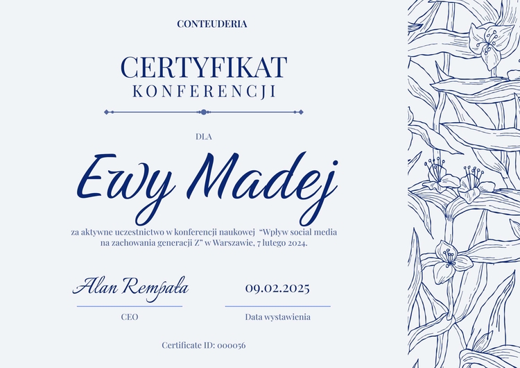 Nowoczesny i artystyczny certyfikat uczestnictwa Nowoczesny i artystyczny certyfikat uczestnictwa