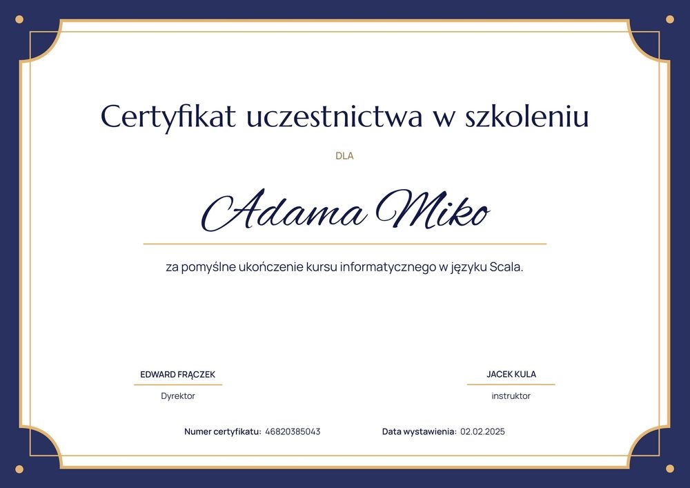 Formalny certyfikat uczestnictwa – pozioma Formalny certyfikat uczestnictwa – pozioma