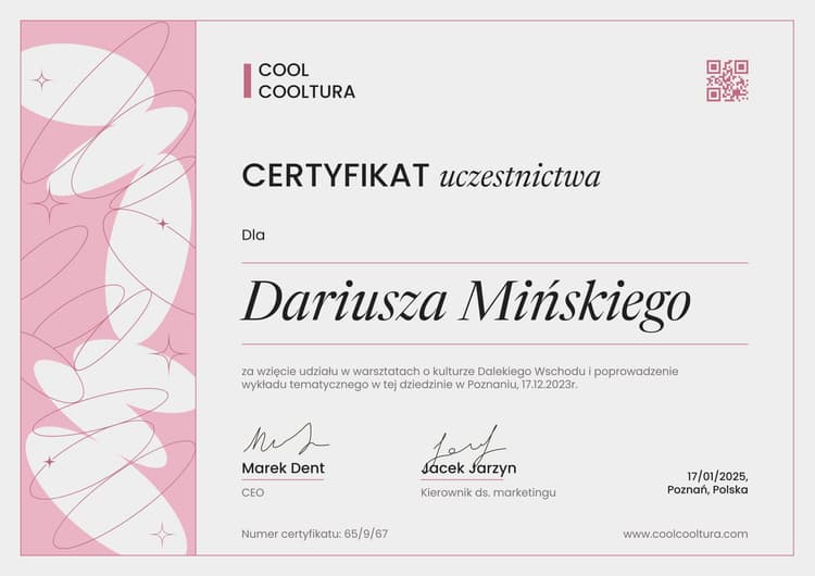 Stylowy i nowoczesny certyfikat uczestnictwa Stylowy i nowoczesny certyfikat uczestnictwa