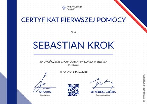 Darmowy certyfikat ukończenia kursu pierwszej pomocy wzór – pozioma Darmowy certyfikat ukończenia kursu pierwszej pomocy wzór – pozioma