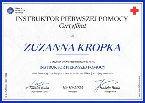 Zaświadczenie o ukończeniu kursu pierwszej pomocy doc – pozioma Zaświadczenie o ukończeniu kursu pierwszej pomocy doc – pozioma