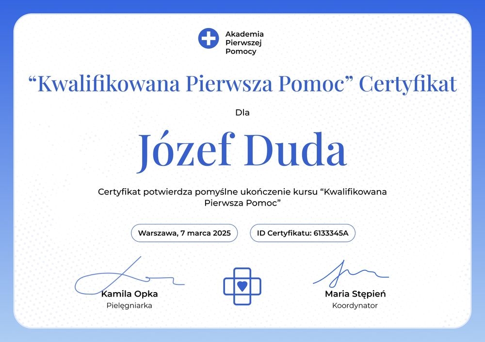 Nowoczesny certyfikat ukończenia kursu pierwszej pomocy wzór – pozioma Nowoczesny certyfikat ukończenia kursu pierwszej pomocy wzór – pozioma