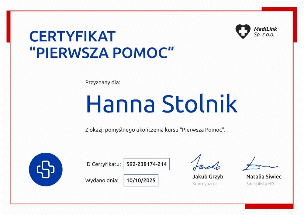 Gotowy do druku certyfikat ukończenia kursu pierwszej pomocy – pozioma Gotowy do druku certyfikat ukończenia kursu pierwszej pomocy – pozioma