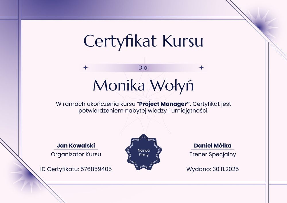 Wyraziste zaświadczenie o ukończeniu kursu – pozioma Wyraziste zaświadczenie o ukończeniu kursu – pozioma