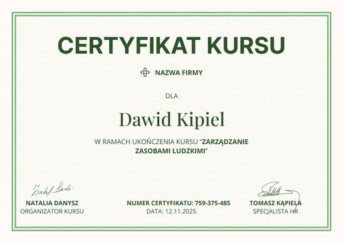 Edytowalny certyfikat ukończenia kursu –pozioma Edytowalny certyfikat ukończenia kursu –pozioma