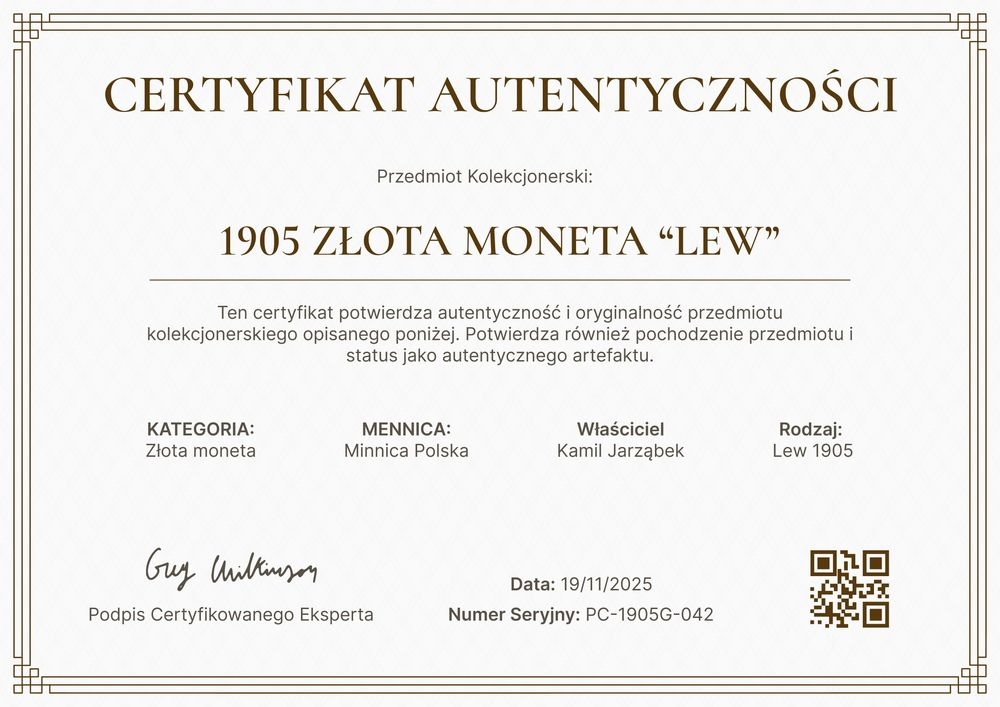 Darmowy certyfikat autentyczności wzór – pozioma Darmowy certyfikat autentyczności wzór – pozioma