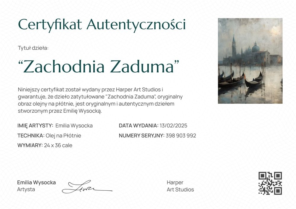 Edytowalny certyfikat autentyczności obrazu wzór – pozioma Edytowalny certyfikat autentyczności obrazu wzór – pozioma