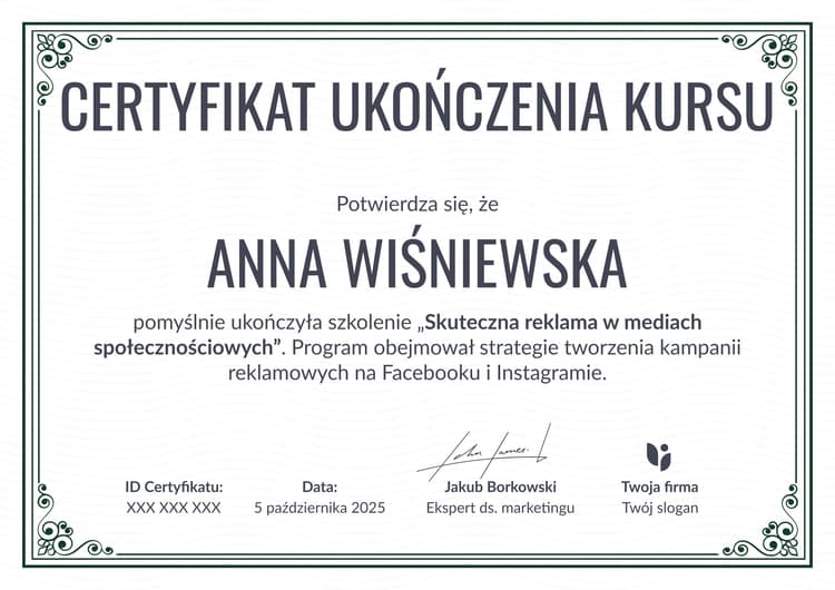 Tradycyjny i profesjonalny certyfikat ukończenia szkolenia wzór Tradycyjny i profesjonalny certyfikat ukończenia szkolenia wzór