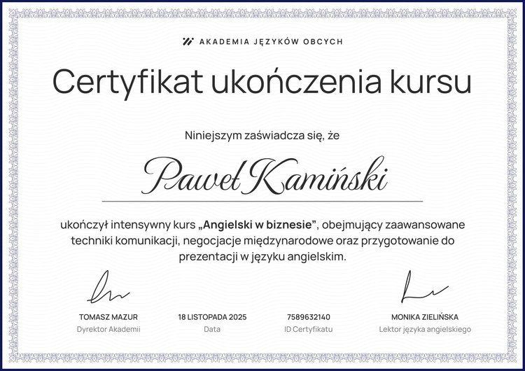 Klasyczny i profesjonalny certyfikat ukończenia szkolenia wzór Klasyczny i profesjonalny certyfikat ukończenia szkolenia wzór
