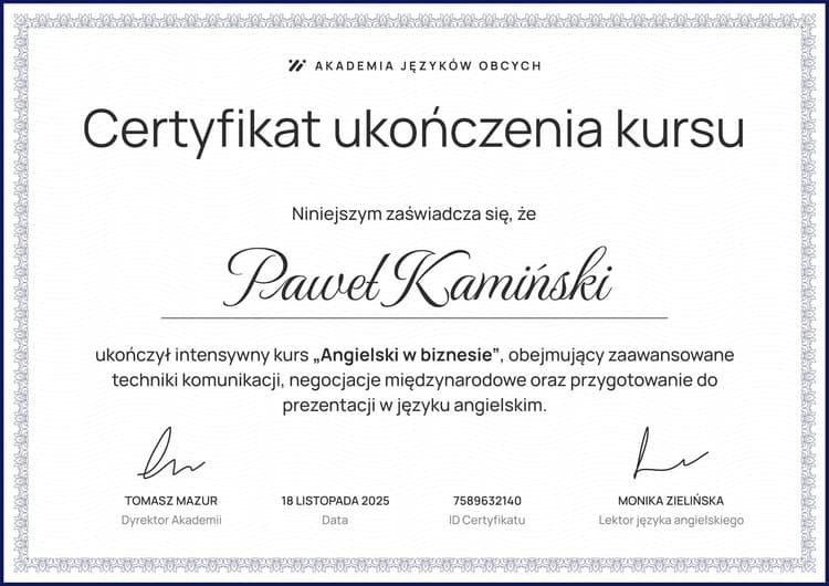 Klasyczny i profesjonalny certyfikat ukończenia szkolenia wzór Klasyczny i profesjonalny certyfikat ukończenia szkolenia wzór