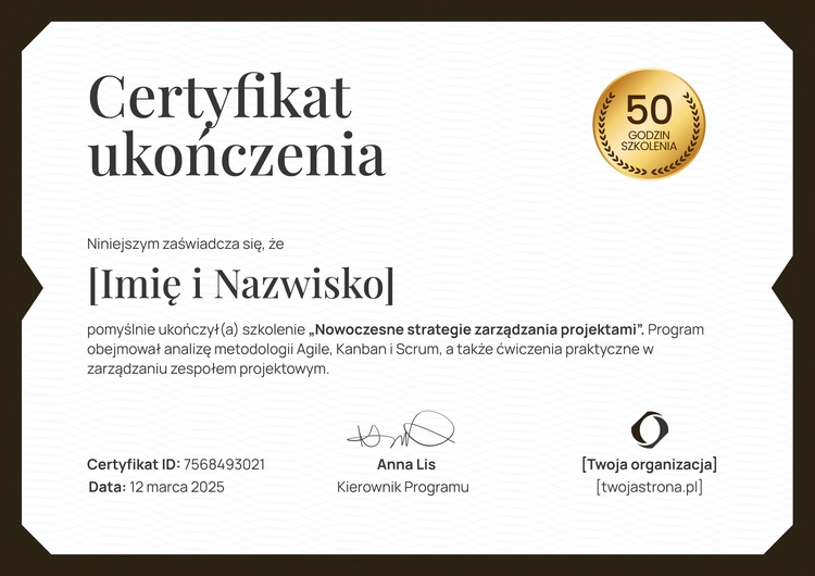 Personalizowany i profesjonalny certyfikat ukończenia szkolenia wzór Personalizowany i profesjonalny certyfikat ukończenia szkolenia wzór