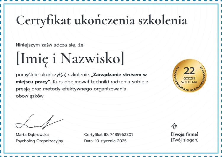 Subtelny i profesjonalny certyfikat ukończenia szkolenia wzór Subtelny i profesjonalny certyfikat ukończenia szkolenia wzór