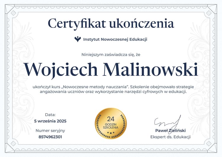 Współczesny i profesjonalny certyfikat ukończenia szkolenia wzór Współczesny i profesjonalny certyfikat ukończenia szkolenia wzór