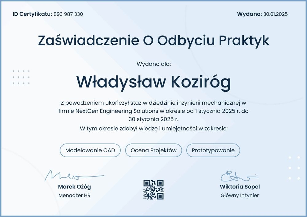 Zaświadczenie o odbyciu stażu wzór – pozioma Zaświadczenie o odbyciu stażu wzór – pozioma
