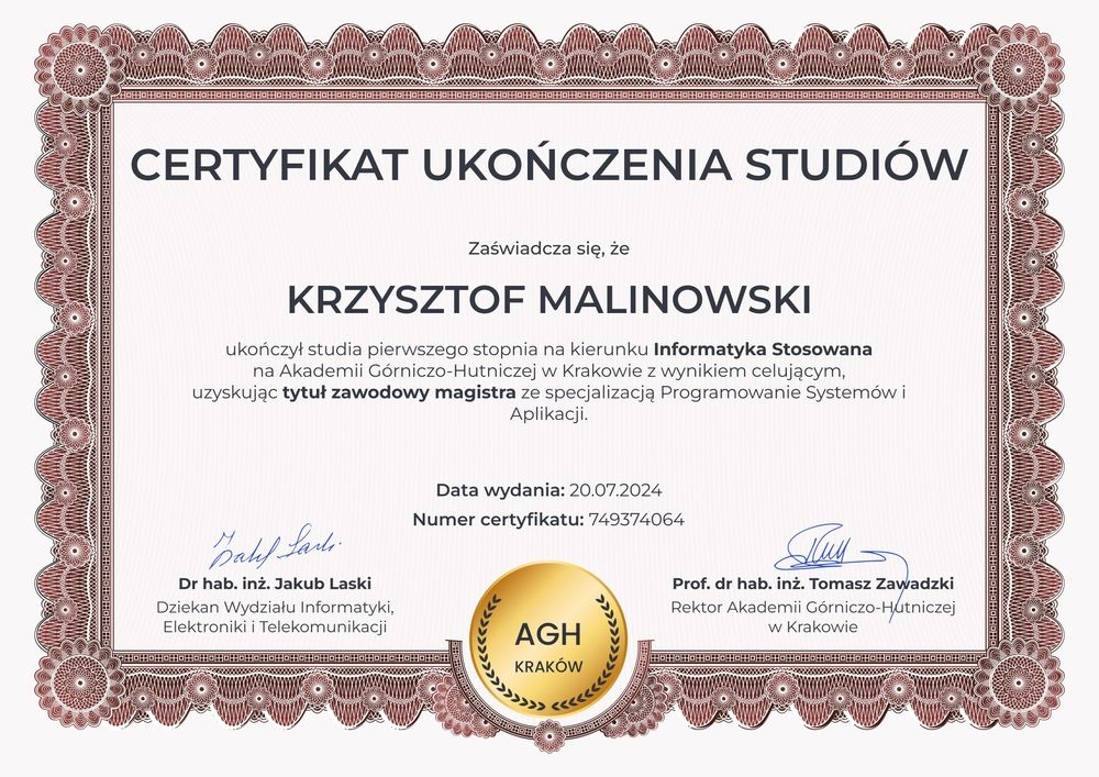 Ozdobny dyplom ukończenia studiów wzór – pozioma Ozdobny dyplom ukończenia studiów wzór – pozioma