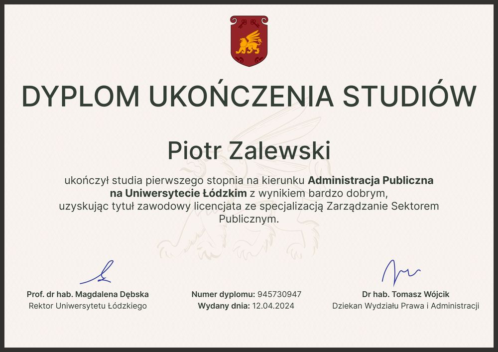 Uniwersalny i tradycyjny dyplom ukończenia studiów wzór – pozioma Uniwersalny i tradycyjny dyplom ukończenia studiów wzór – pozioma