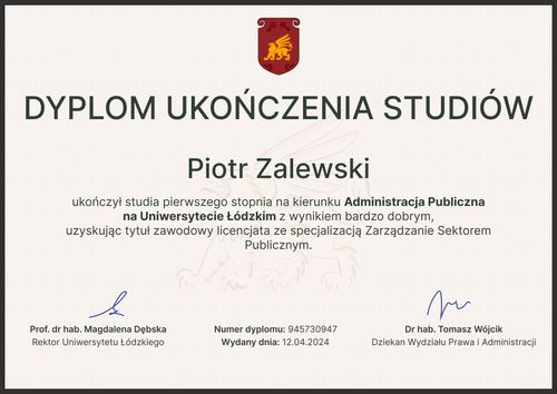 Uniwersalny i tradycyjny dyplom ukończenia studiów wzór – pozioma Uniwersalny i tradycyjny dyplom ukończenia studiów wzór – pozioma