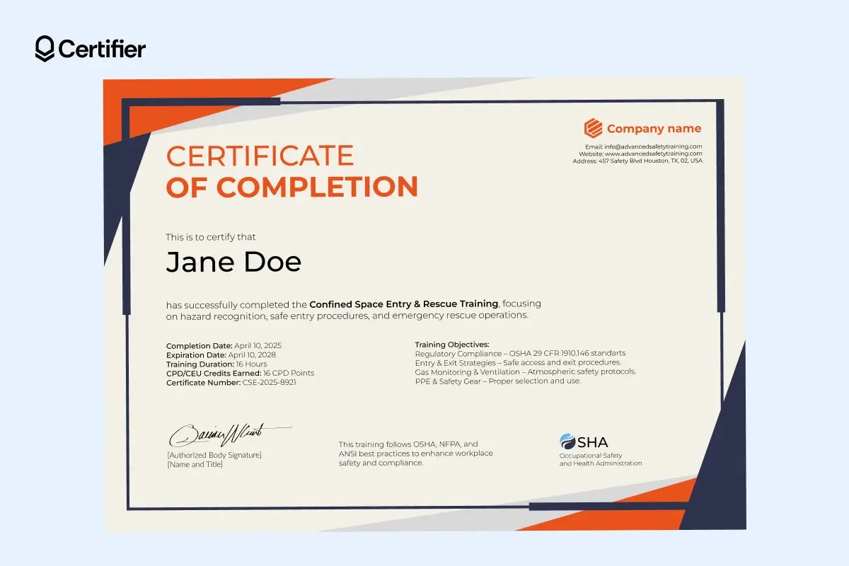 15 Confined Space Training Certificate Templates 15 Confined Space Training Certificate Templates