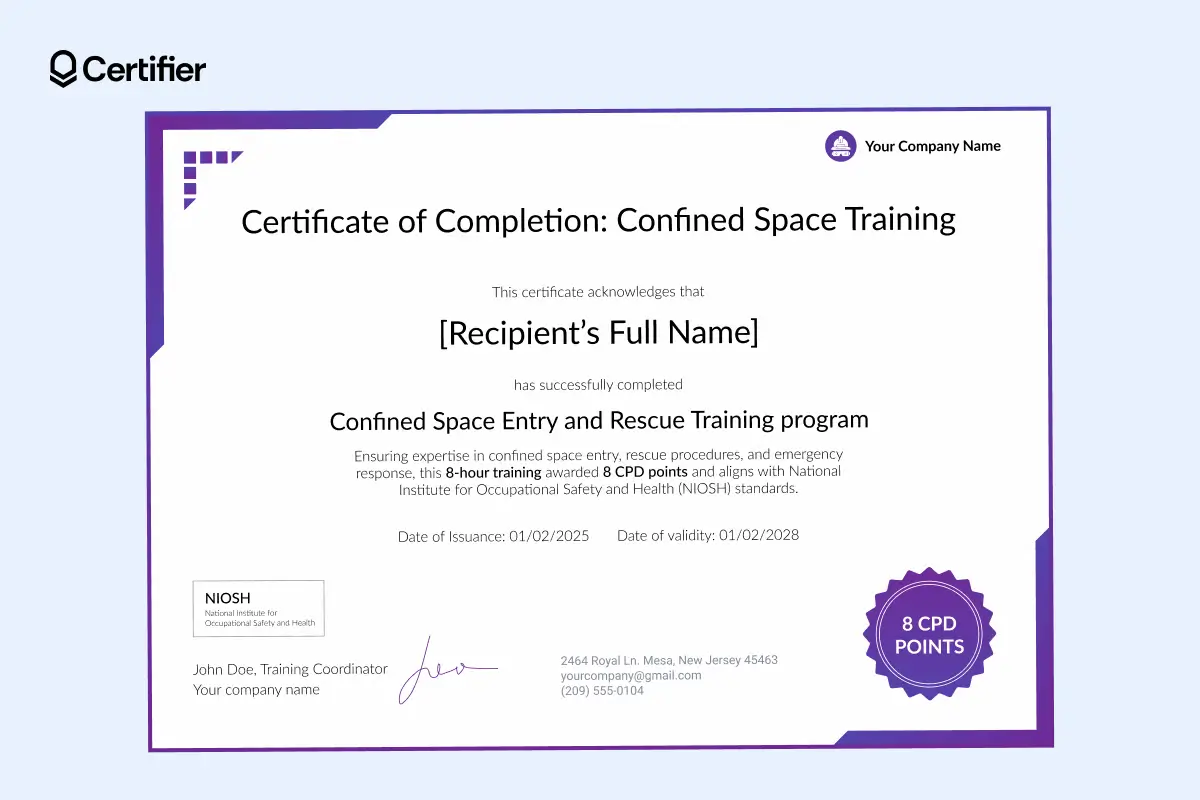 15 Confined Space Training Certificate Templates 15 Confined Space Training Certificate Templates