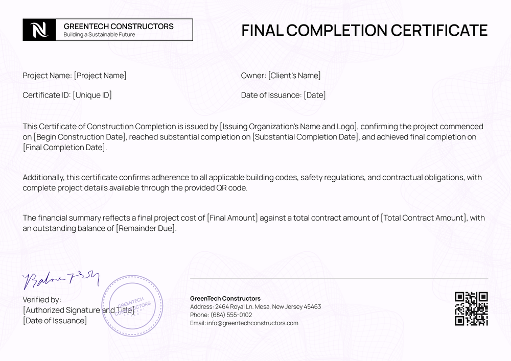 Functional Construction Completion Certificate Template - Free & Customizable Landscape Functional Construction Completion Certificate Template - Free & Customizable Landscape
