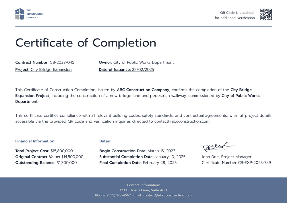 Understated Construction Completion Certificate Template - Free & Editable Landscape Understated Construction Completion Certificate Template - Free & Editable Landscape