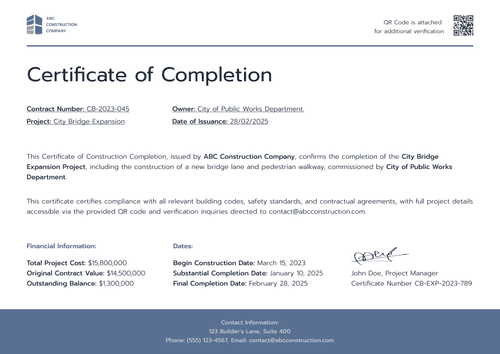 Understated Construction Completion Certificate Template - Free & Editable Landscape Understated Construction Completion Certificate Template - Free & Editable Landscape