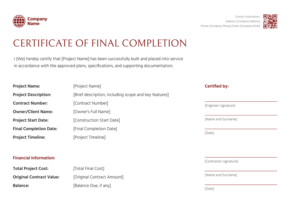 Simple Construction Completion Certificate Template - Free & Editable Landscape Simple Construction Completion Certificate Template - Free & Editable Landscape