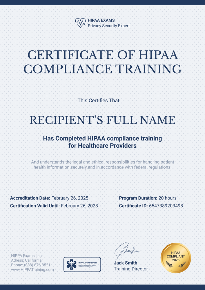 Image 1 for Hipaa Training Certificate Template