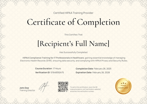 Free HIPAA Training Certificate Template - Edit & Download Online Landscape Free HIPAA Training Certificate Template - Edit & Download Online Landscape