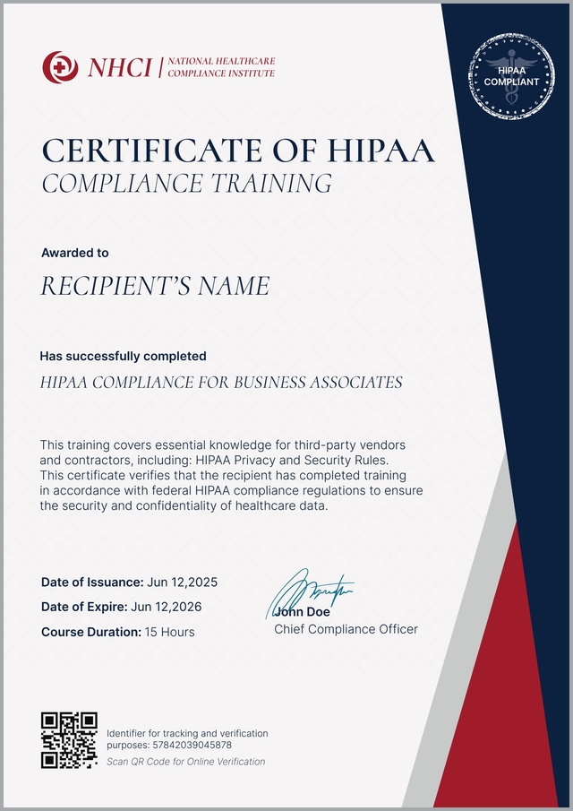 Professional and official HIPAA training certificate template Professional and official HIPAA training certificate template
