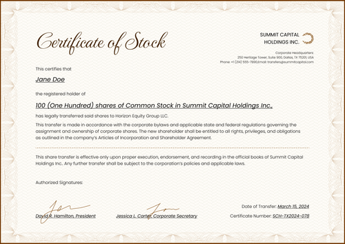 Free Elegant Brown Stock Certificate Template – Customizable & Professional Landscape Free Elegant Brown Stock Certificate Template – Customizable & Professional Landscape