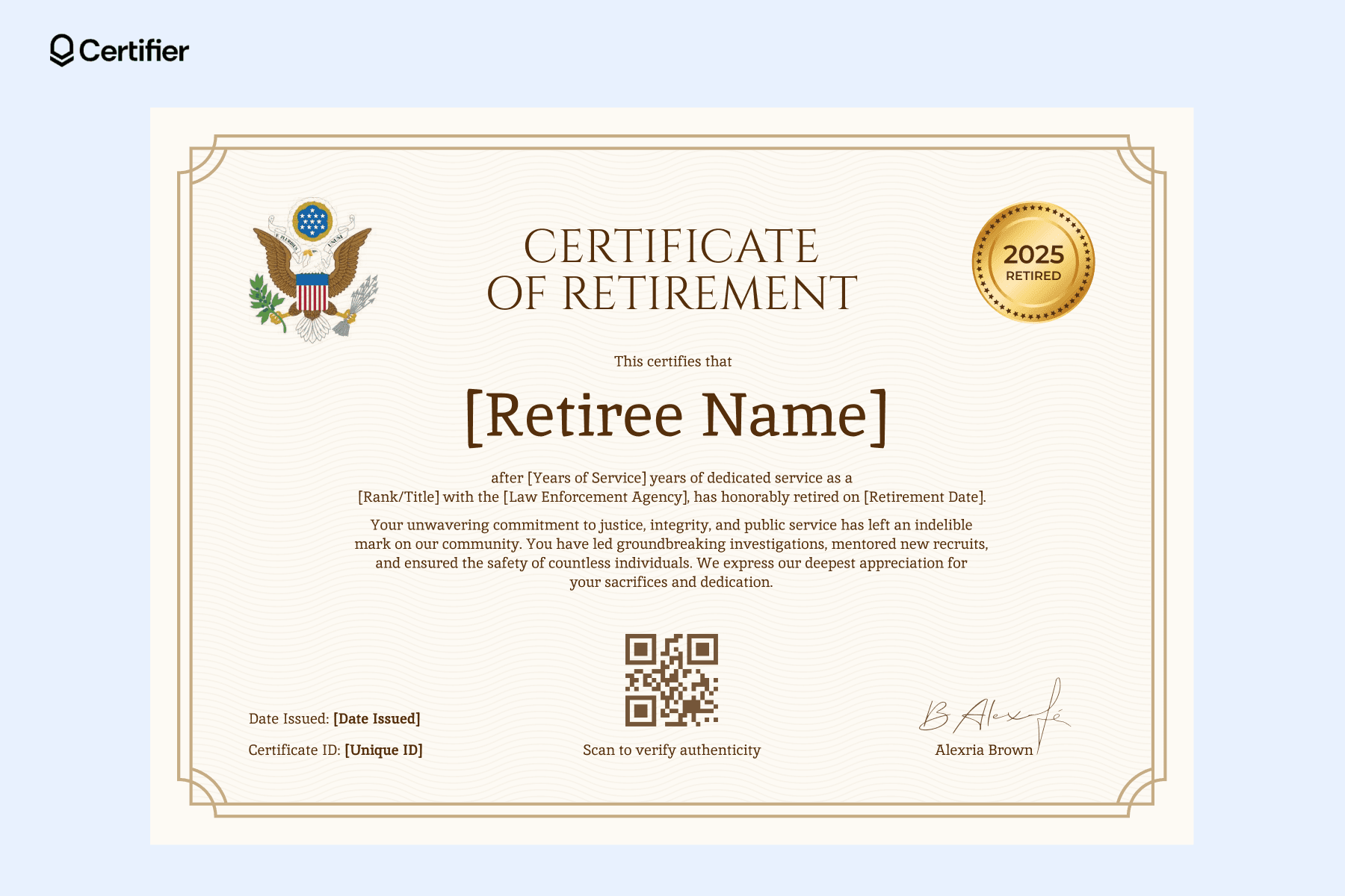 15 Editable Retirement Certificate Templates for Different Industries