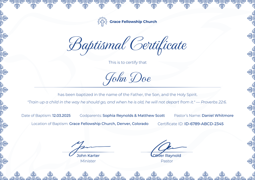 Free Professional Baptism Certificate Template – Landscape Free Professional Baptism Certificate Template – Landscape