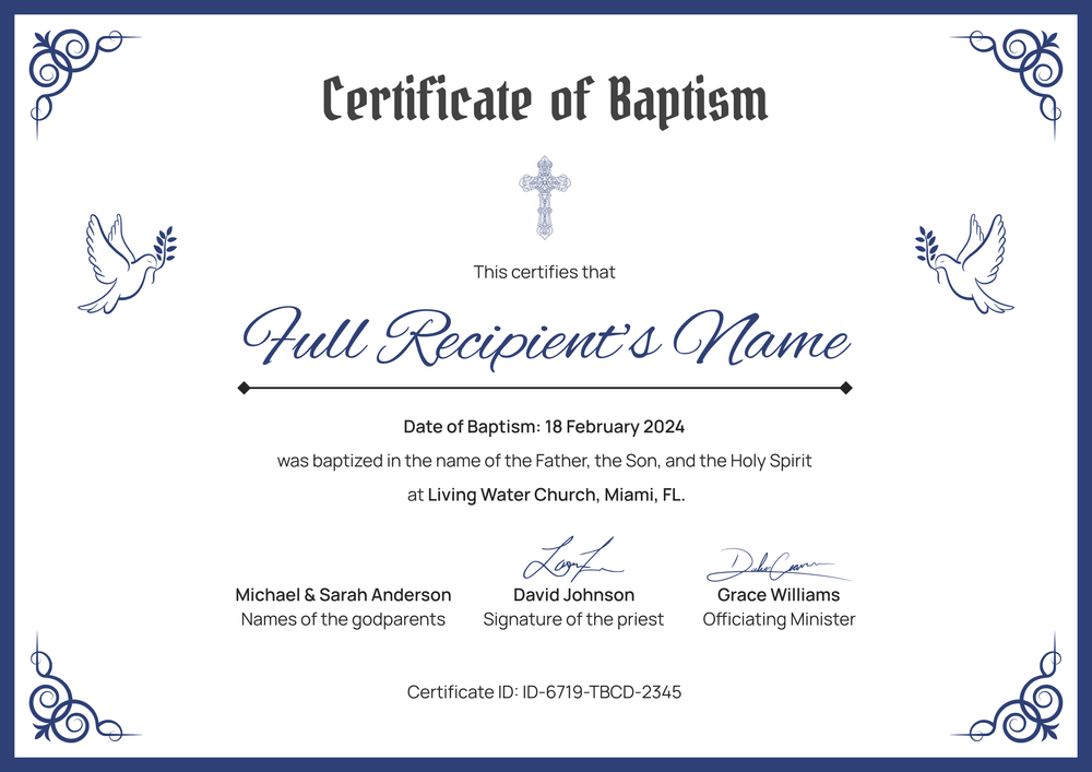 Elegant Baptism Certificate Template – Landscape Elegant Baptism Certificate Template – Landscape