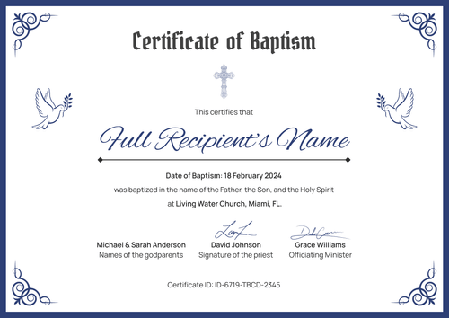 Elegant Baptism Certificate Template – Landscape Elegant Baptism Certificate Template – Landscape