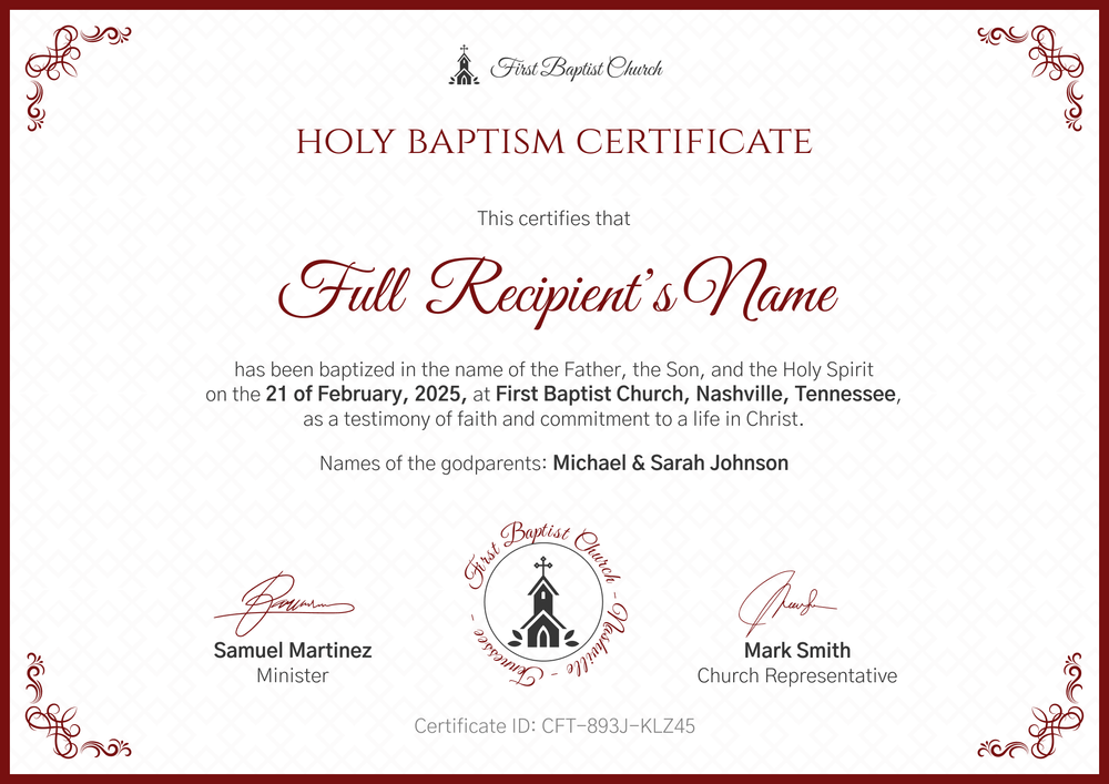Certificate of Baptism Template – Landscape Certificate of Baptism Template – Landscape