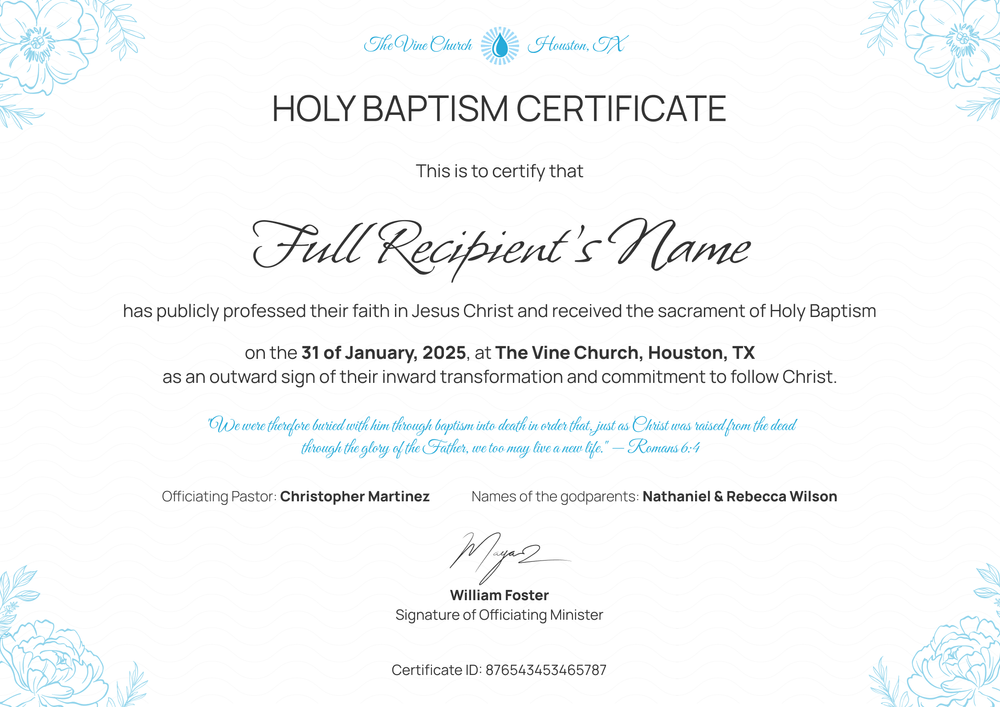 Graceful Template Certificate of Baptism – Landscape Graceful Template Certificate of Baptism – Landscape