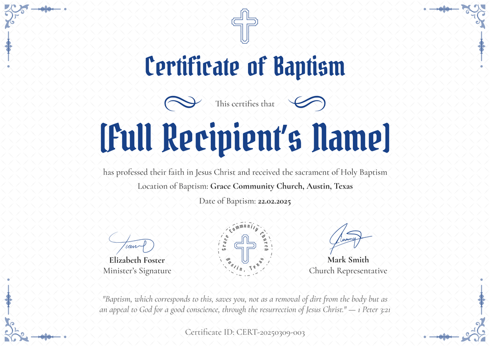Subtle Certificate of Baptism Template – Landscape Subtle Certificate of Baptism Template – Landscape